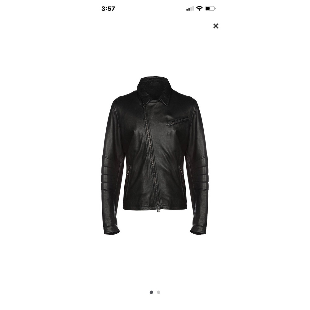 HCR Italia Mens Black Leather Moto Biker Jacket‎ Made in Italy Asymmetrical Zip